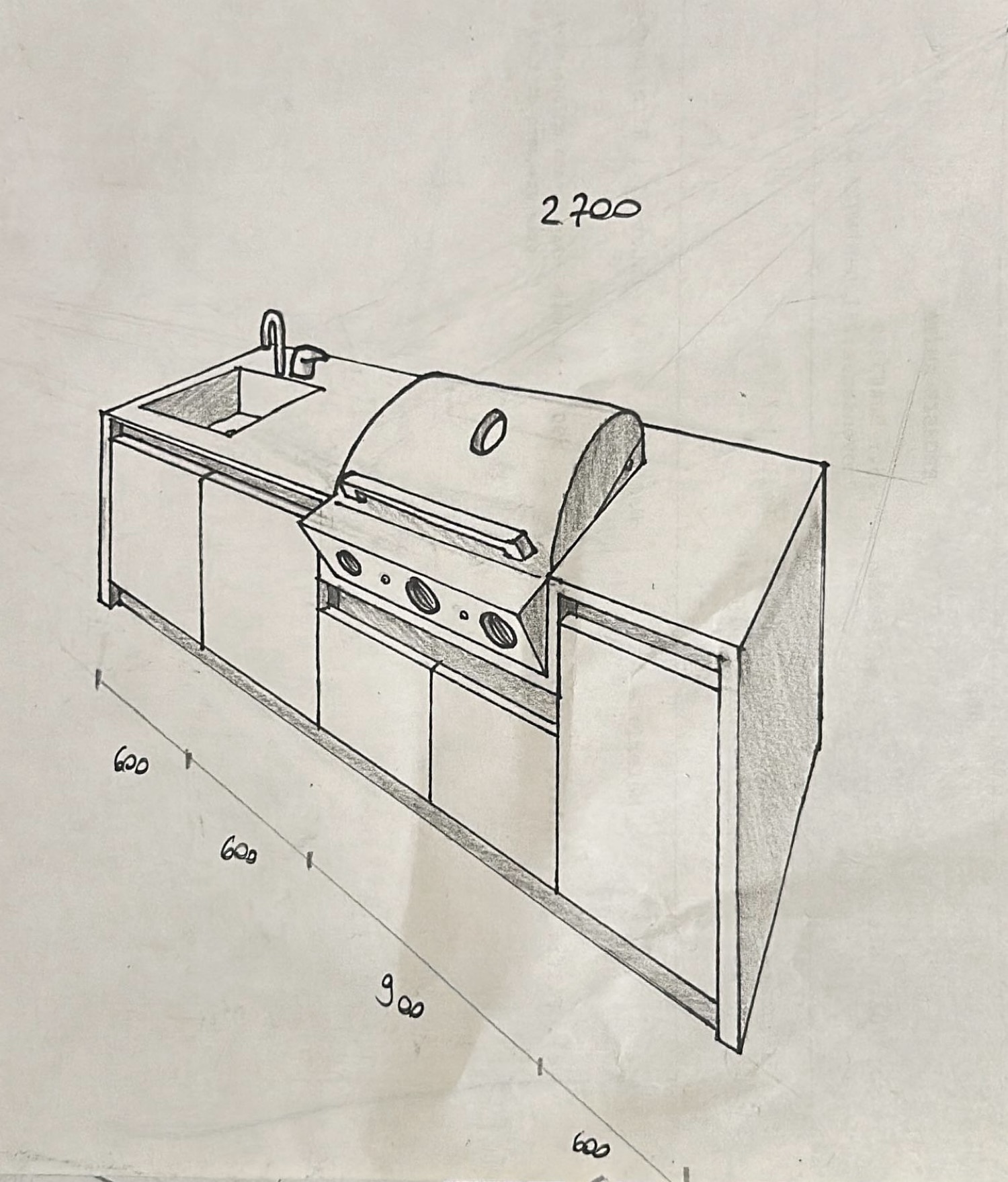 Design sketch – custom outdoor kitchen 2700 mm